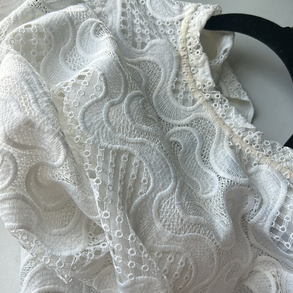 Express Ribbon Lace Ruffle Neck Top - White - XS - Picture 13 of 13